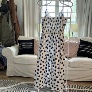 H&M White and Blue Spotted Midi Dress